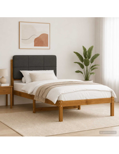 Letto con Testiera Rivestita Naturale e Grigio Scuro