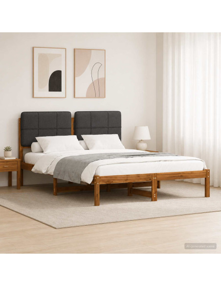 Letto con Testiera Rivestita Naturale e Grigio Scuro