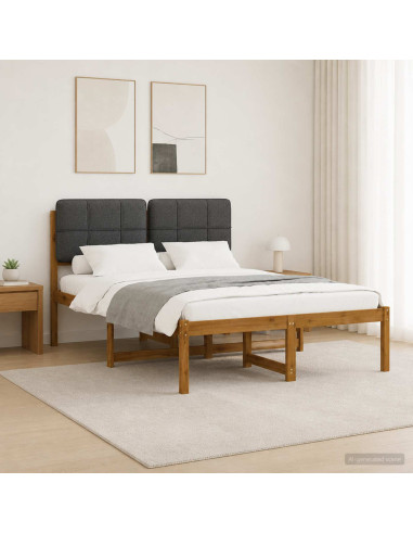 Letto con Testiera Rivestita Naturale e Grigio Scuro