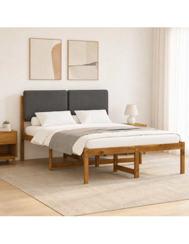 Letto con Testiera Rivestita Naturale e Grigio Scuro