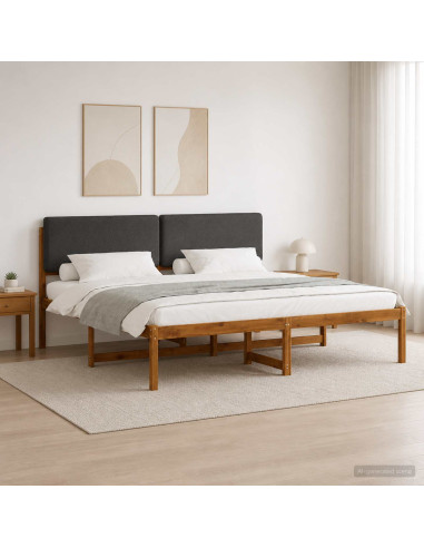 Letto con Testiera Rivestita Naturale e Grigio Scuro