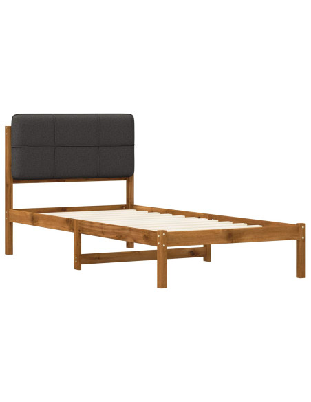 Letto con Testiera Rivestita Naturale e Grigio Scuro