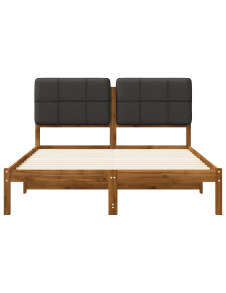 Letto con Testiera Rivestita Naturale e Grigio Scuro