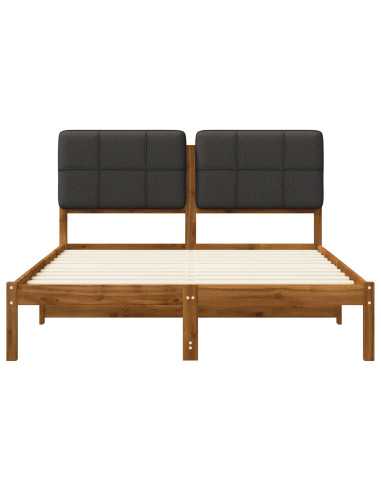 Letto con Testiera Rivestita Naturale e Grigio Scuro