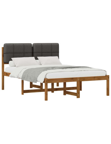 Letto con Testiera Rivestita Naturale e Grigio Scuro
