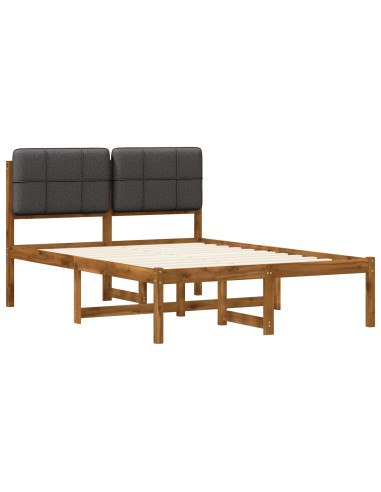 Letto con Testiera Rivestita Naturale e Grigio Scuro