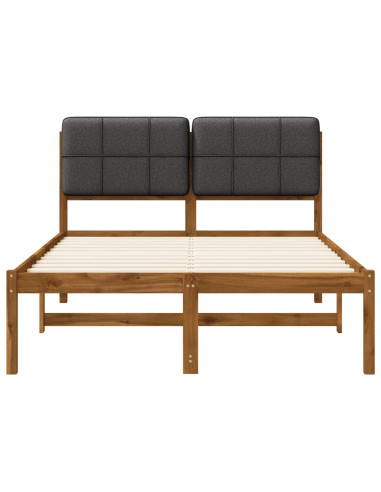 Letto con Testiera Rivestita Naturale e Grigio Scuro
