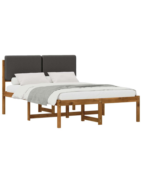 Letto con Testiera Rivestita Naturale e Grigio Scuro