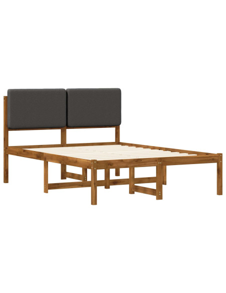 Letto con Testiera Rivestita Naturale e Grigio Scuro