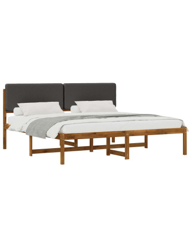 Letto con Testiera Rivestita Naturale e Grigio Scuro