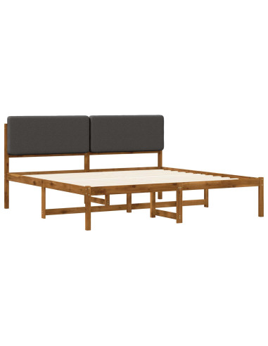 Letto con Testiera Rivestita Naturale e Grigio Scuro