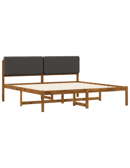 Letto con Testiera Rivestita Naturale e Grigio Scuro