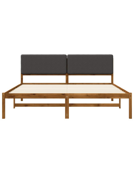 Letto con Testiera Rivestita Naturale e Grigio Scuro