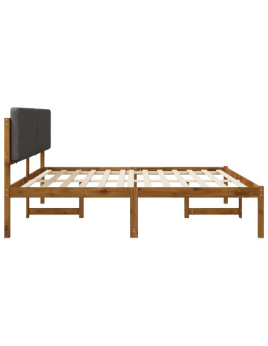 Letto con Testiera Rivestita Naturale e Grigio Scuro