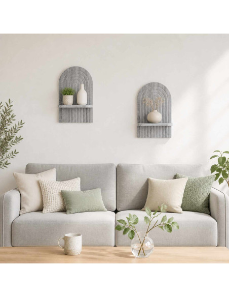 Scaffale da parete 2 pz Sonoma grigio 23 x 13,5 x 37,5 cm
