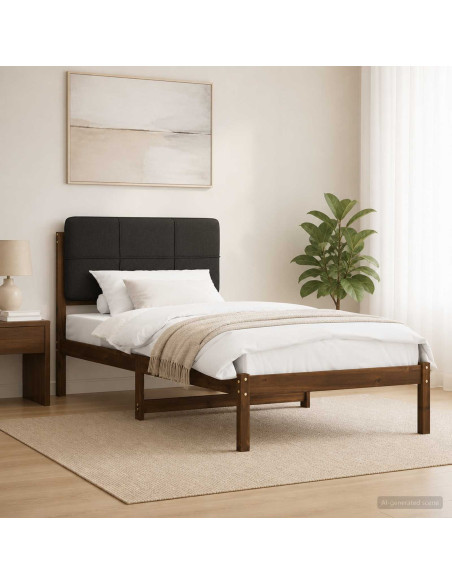 Letto con Testiera Rivestita Marrone scuro e Nero 80 x 200 cm