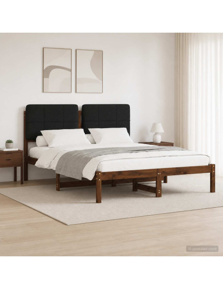 Letto con Testiera Rivestita Marrone scuro e Nero 140 x 190 cm