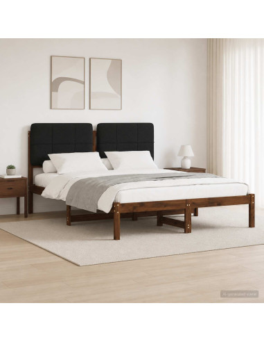 Letto con Testiera Rivestita Marrone scuro e Nero 160 x 200 cm