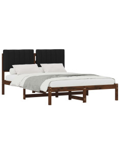 Letto con Testiera Rivestita Marrone scuro e Nero 140 x 190 cm 2
