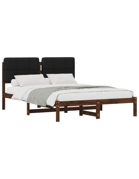 Letto con Testiera Rivestita Marrone scuro e Nero 160 x 200 cm