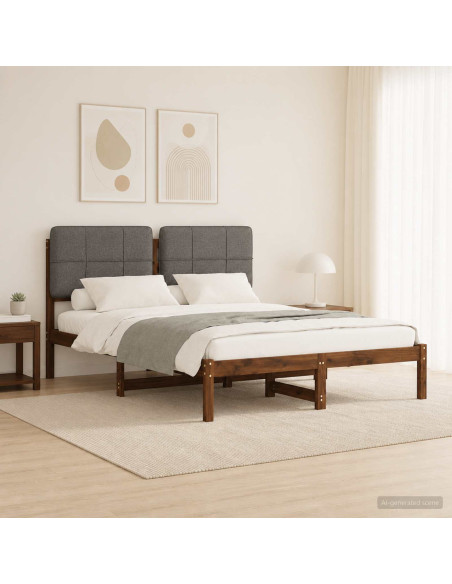 Letto con Testiera Rivestita Marrone scuro e grigio chiaro