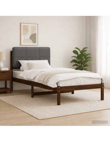 Letto con Testiera Rivestita Marrone scuro e grigio chiaro