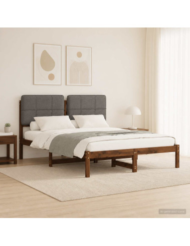 Letto con Testiera Rivestita Marrone scuro e grigio chiaro