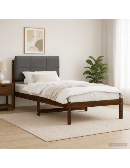 Letto con Testiera Rivestita Marrone scuro e grigio chiaro