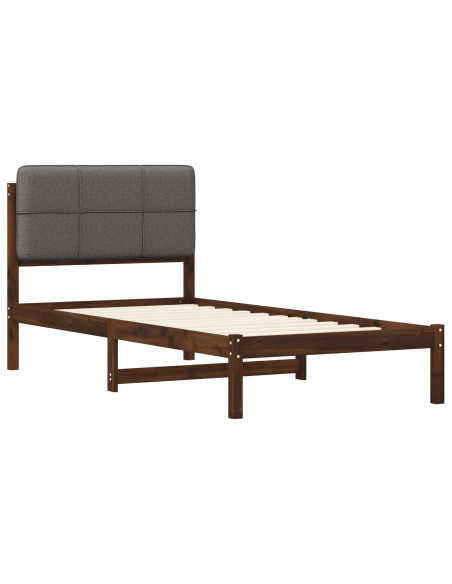Letto con Testiera Rivestita Marrone scuro e grigio chiaro
