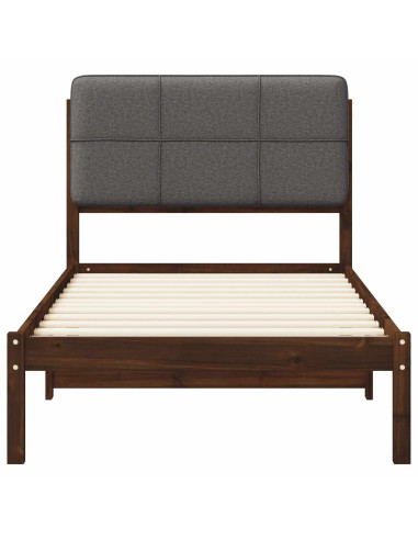 Letto con Testiera Rivestita Marrone scuro e grigio chiaro