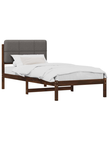Letto con Testiera Rivestita Marrone scuro e grigio chiaro