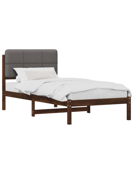 Letto con Testiera Rivestita Marrone scuro e grigio chiaro
