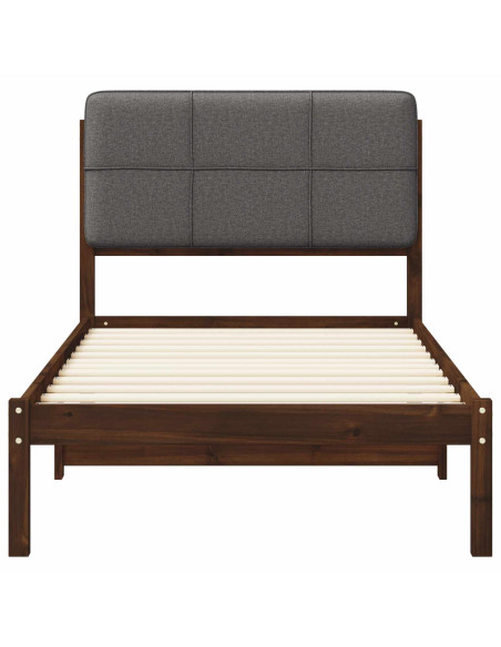Letto con Testiera Rivestita Marrone scuro e grigio chiaro