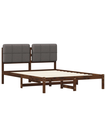 Letto con Testiera Rivestita Marrone scuro e grigio chiaro