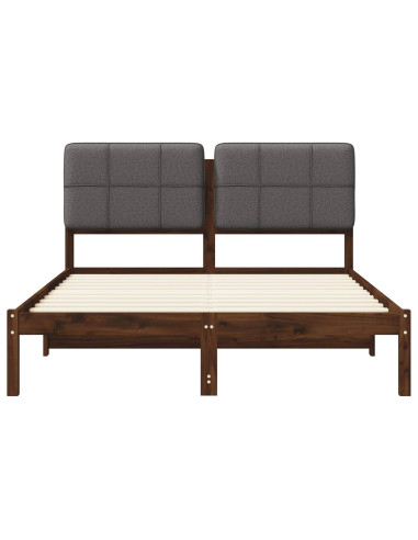 Letto con Testiera Rivestita Marrone scuro e grigio chiaro
