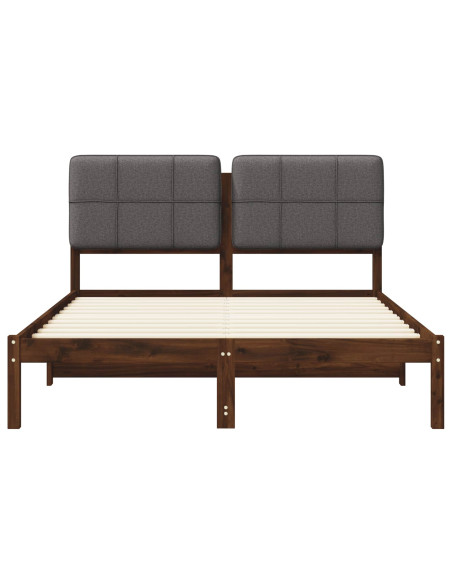 Letto con Testiera Rivestita Marrone scuro e grigio chiaro