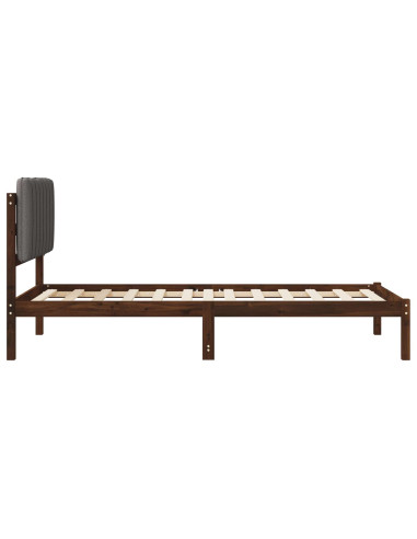 Letto con Testiera Rivestita Marrone scuro e grigio chiaro