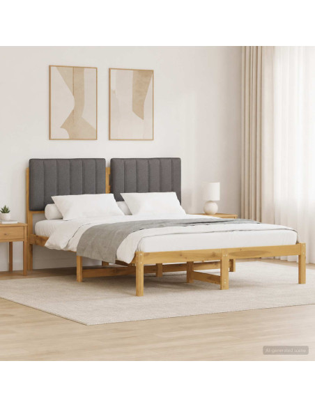 Letto con Testiera Rivestita Bianco lavato e grigio chiaro