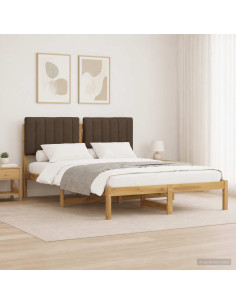 Letto con Testiera Rivestita Bianco lavato e taupe 140 x 200 cm