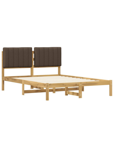 Letto con Testiera Rivestita Bianco lavato e taupe 140 x 200 cm