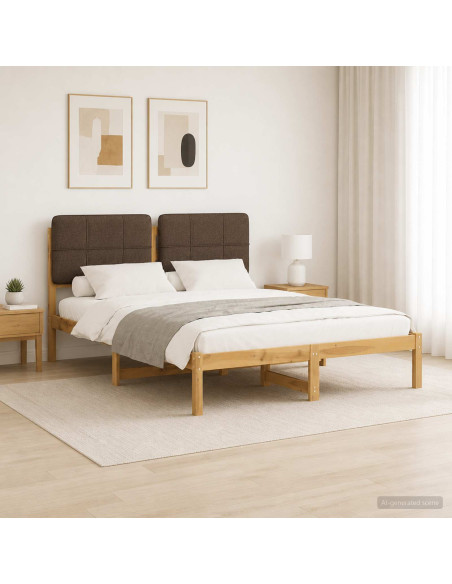 Letto con Testiera Rivestita Bianco lavato e taupe 140 x 200 cm