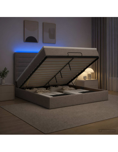 Letto Ottomano con Materasso e LED Tortora 160 x 200 cm Tessuto