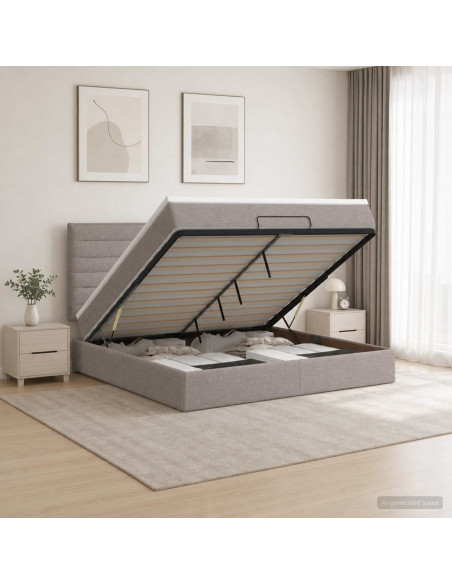 Letto Ottomano con Materasso e LED Tortora 160 x 200 cm Tessuto