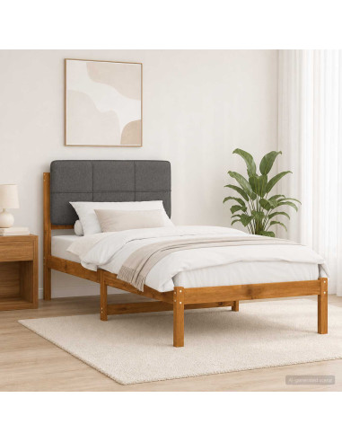 Letto con Testiera Rivestita Naturale e Grigio Chiaro