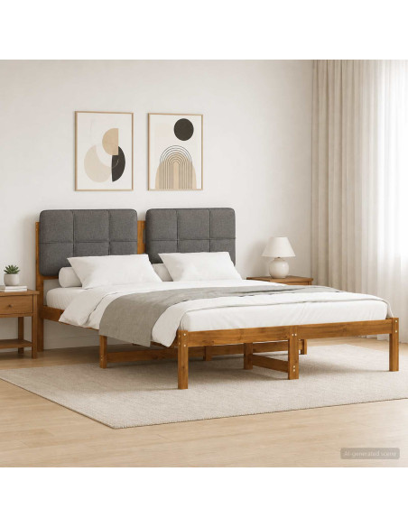 Letto con Testiera Rivestita Naturale e Grigio Chiaro