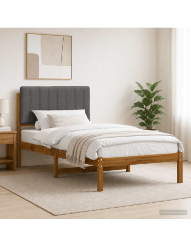 Letto con Testiera Rivestita Naturale e Grigio Chiaro