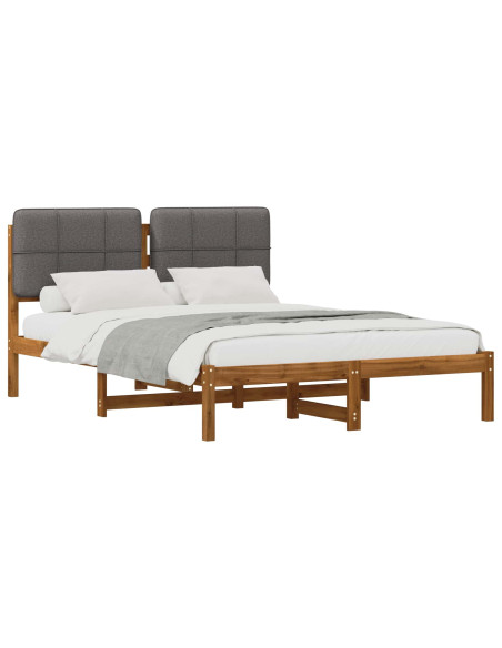 Letto con Testiera Rivestita Naturale e Grigio Chiaro