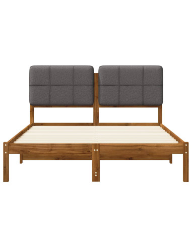 Letto con Testiera Rivestita Naturale e Grigio Chiaro