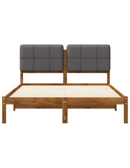 Letto con Testiera Rivestita Naturale e Grigio Chiaro
