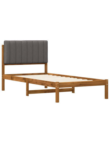 Letto con Testiera Rivestita Naturale e Grigio Chiaro